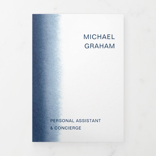 Modern Watercolor Navy Blue Trifold Brochure (Cover)