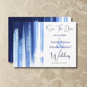 Modern Watercolor Navy Paint Brush Stripes Save The Date