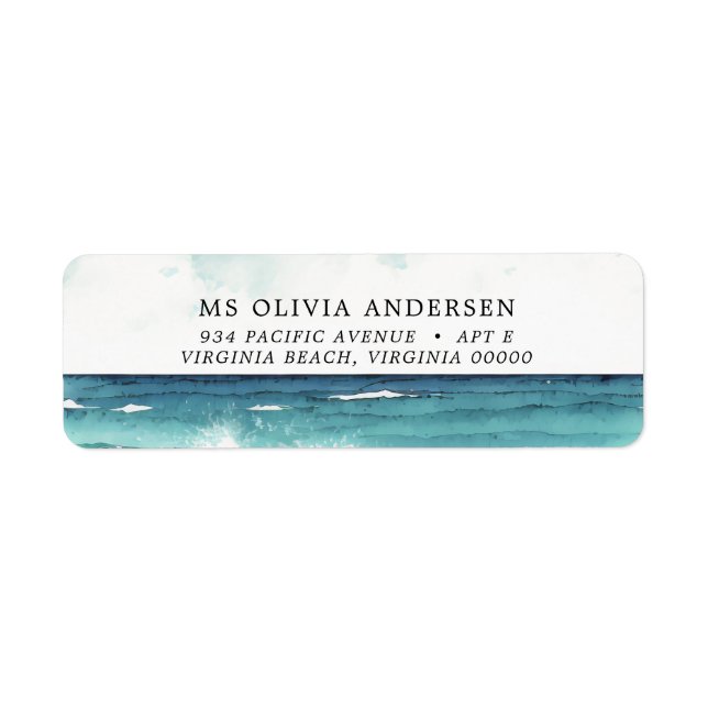 Modern Watercolor Ocean Beach Adresse de retour (Devant)