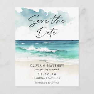 Modern Watercolor Ocean Beach Photo Save the Date Flyer