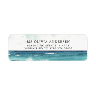 Modern Watercolor Ocean Beach Return Address 