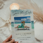 Modern Watercolor Ocean Beach Two Photos  Save The Date<br><div class="desc">Modern Watercolor Ocean Beach Two Photo Save the Date - A gorgeous, watercolor Save the Date featuring a turquoise ocean and white sandy beach. Your beautiful photo is featured both on the front and on the back of the invitation. The back of the invitation also features a QR code for...</div>