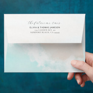 Modern Watercolor Ocean Beach Waves Wedding Envelope