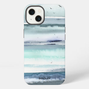 Modern Watercolor Ocean Sea Personalized Name iPhone 13 Case