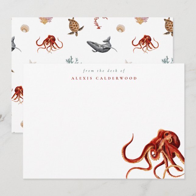 Modern Watercolor Octopus Personalized Card (Front/Back)