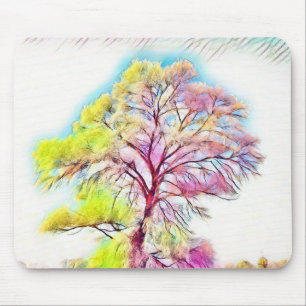 Modern watercolor of colored snowed trees mouse pad