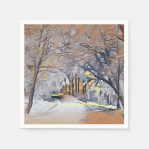 Modern watercolor of colored snowed trees napkin