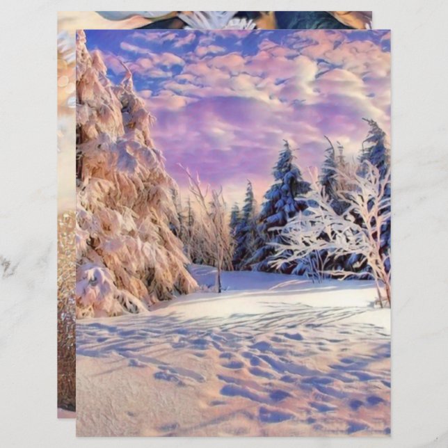 Modern watercolor of coloured snowed trees (Front/Back)