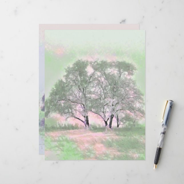 Modern watercolor of coloured snowed trees (Front/Back In Situ)