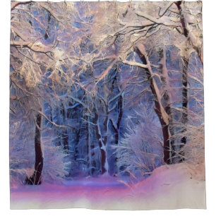 Modern watercolor of coloured snowed trees 