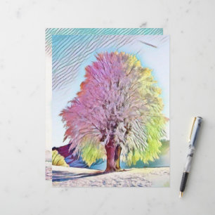 Modern watercolor of coloured snowed trees