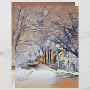 Modern watercolor of coloured snowed trees