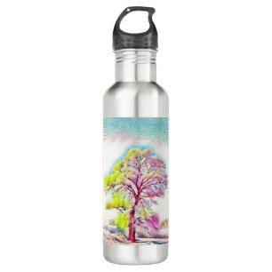 Modern watercolor of coloured snowed trees 710 ml water bottle
