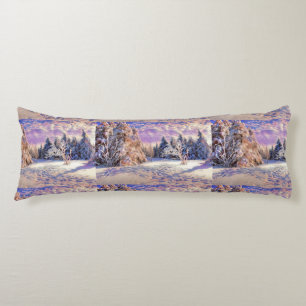 Modern watercolor of coloured snowed trees body pillow