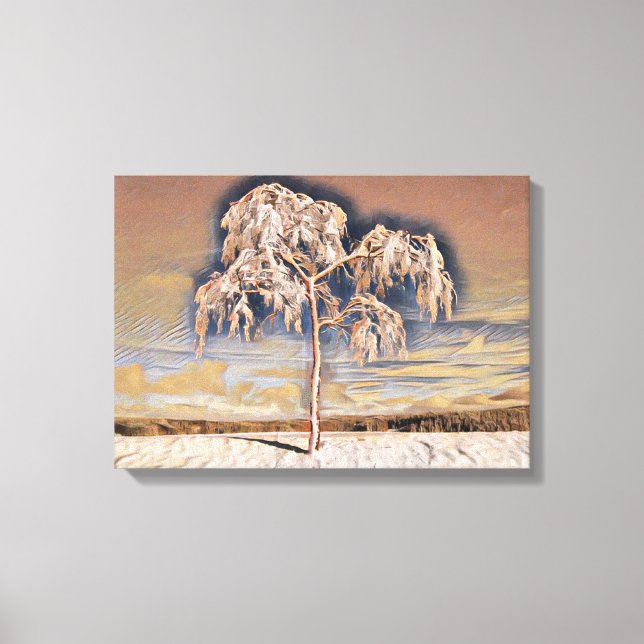 Modern watercolor of coloured snowed trees canvas print (Front)