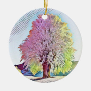 Modern watercolor of coloured snowed trees ceramic ornament