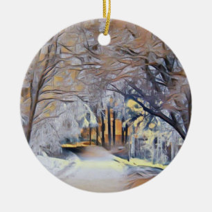 Modern watercolor of coloured snowed trees ceramic ornament