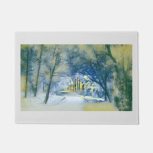 Modern watercolor of coloured snowed trees doormat