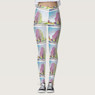 Modern watercolor of coloured snowed trees leggings