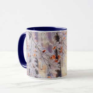 Modern watercolor of coloured snowed trees mug