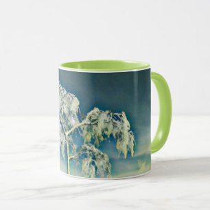Modern watercolor of coloured snowed trees mug
