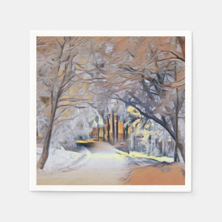 Modern watercolor of coloured snowed trees napkin