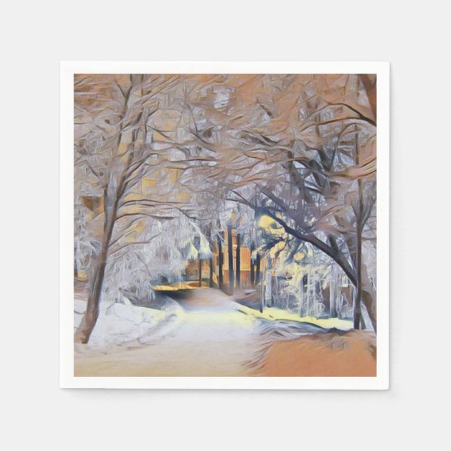 Modern watercolor of coloured snowed trees napkin (Front)