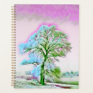 Modern watercolor of coloured snowed trees noteboo planner
