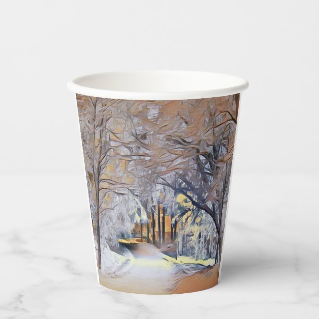 Modern watercolor of coloured snowed trees paper cups (Front)
