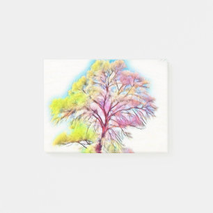 Modern watercolor of coloured snowed trees post-it notes