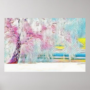 Modern watercolor of coloured snowed trees poster