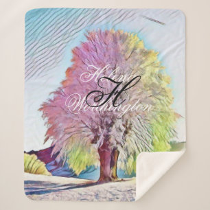 Modern watercolor of coloured snowed trees sherpa blanket