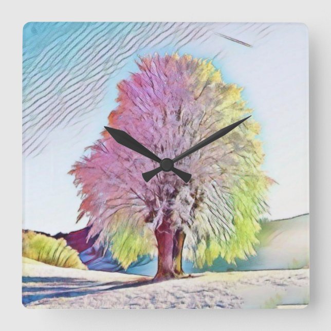Modern watercolor of coloured snowed trees square wall clock (Front)