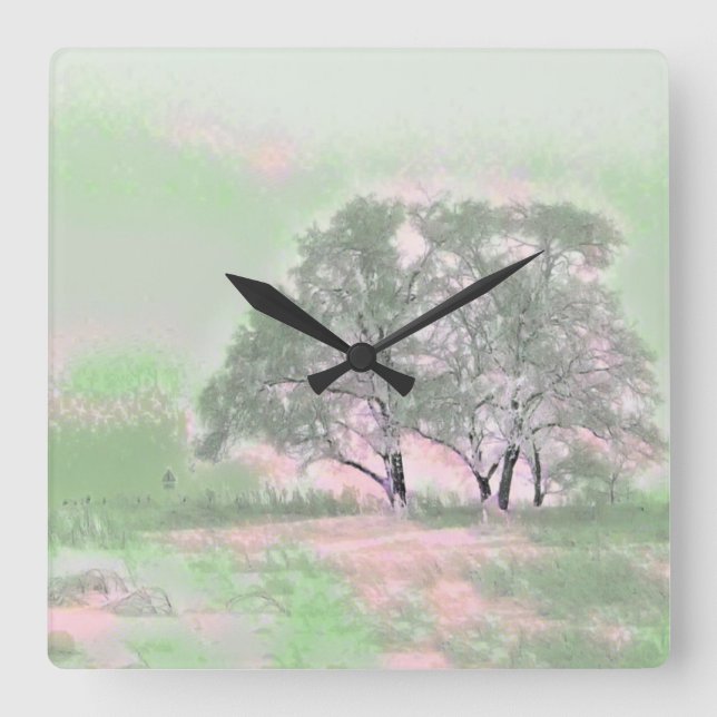 Modern watercolor of coloured snowed trees square wall clock (Front)