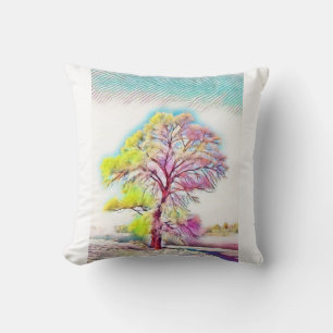 Modern watercolor of coloured snowed trees throw pillow