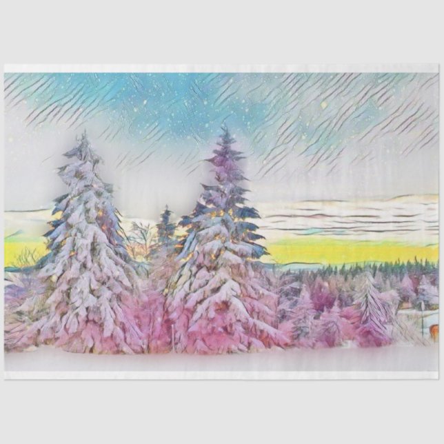 Modern watercolor of coloured snowed trees tissue paper (Front)