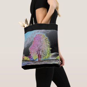 Modern watercolor of coloured snowed trees tote bag