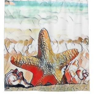 Modern Watercolor of Orange Seashells on Beach