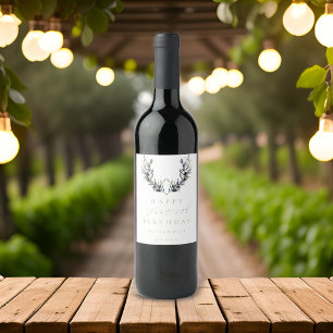 Modern Watercolor Olive Branch ANY Birthday Wine Label