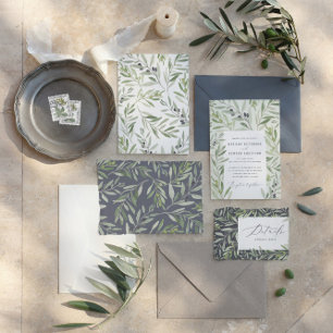 Modern watercolor olive branch foliage sage announcement
