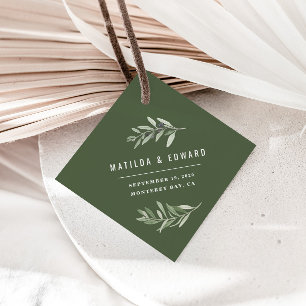Modern watercolor olive branch foliage wedding favour tags
