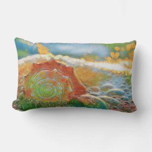 Modern Watercolor Orange and Green Seashell  Lumbar Pillow