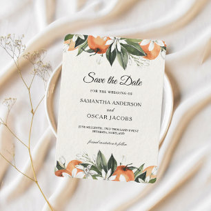 Modern Watercolor Orange Floral  Save The Date