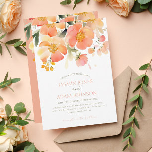 Modern Watercolor Orange Peach Floral Wedding Invitation