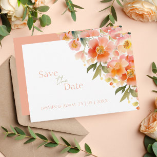 Modern Watercolor Orange Peach Floral Wedding Save The Date