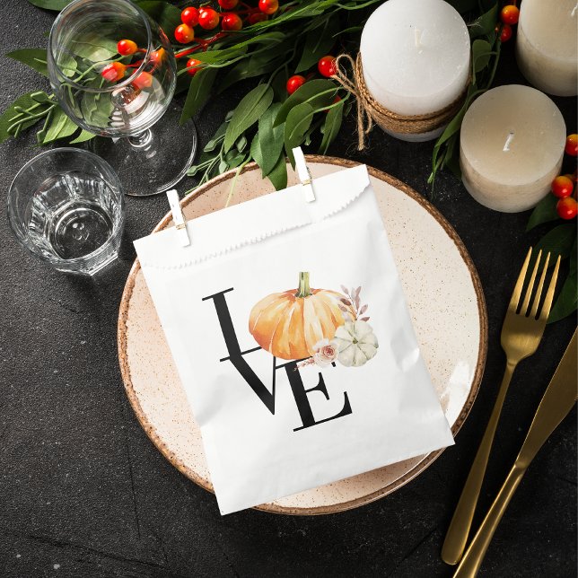 Modern Watercolor Orange Pumpkin With Love Favour Bag (Creator Uploaded)