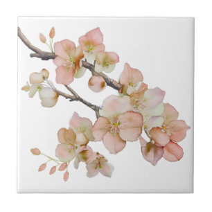 Modern watercolor orange spring tree blossoms  tile