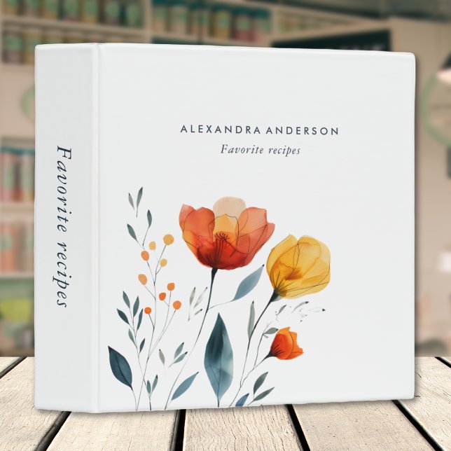 Modern Watercolor Orange Wildflowers Minimal Binder (Modern Watercolor Orange Wildflowers Minimal 3 Ring Binder)
