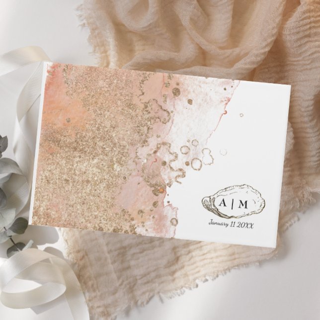 Modern Watercolor Oyster Beach Wedding Guest Book (Creator Uploaded)