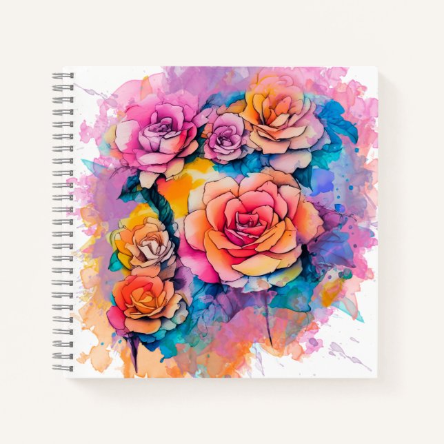Modern Watercolor Paint Daubs Bouquet Notebook (Front)